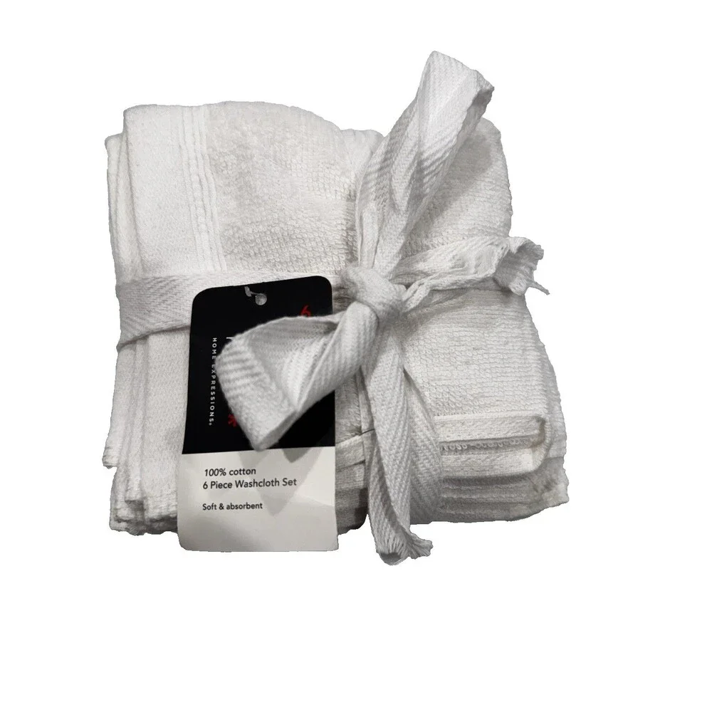 New Home Expressions Bright White  Cotton Wash Cloths Set of 6